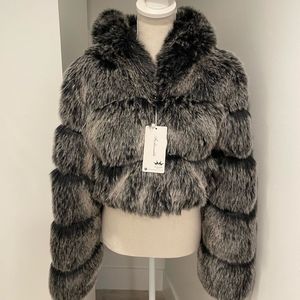 Brand New With Tags! High Quality Cropped Faux Fur Coat With Hoodie!